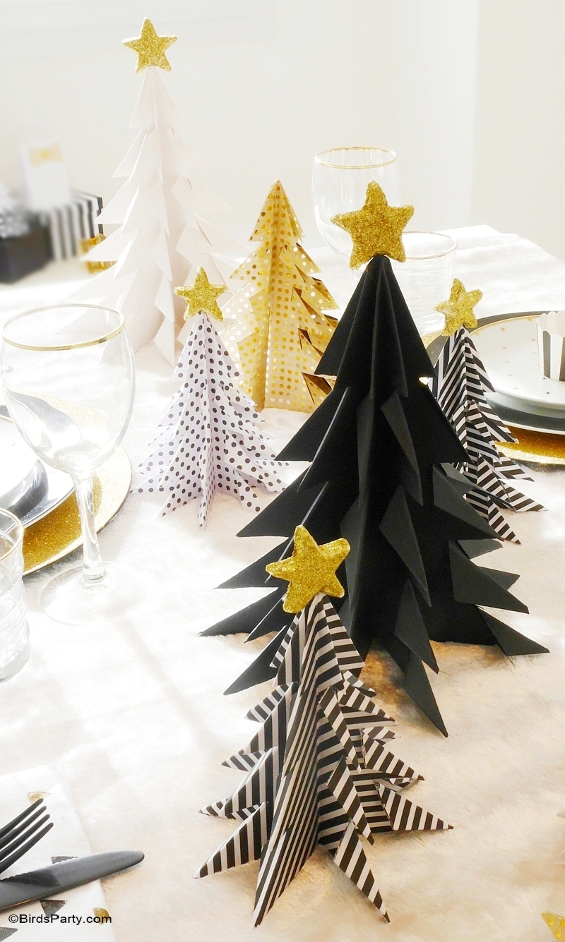 Black 3D origami Christmas tree.